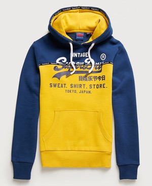 Superdry Sweat Ing Shop Split Panel Férfi Kapucnis Pulóver Sárga | JAPMX0758